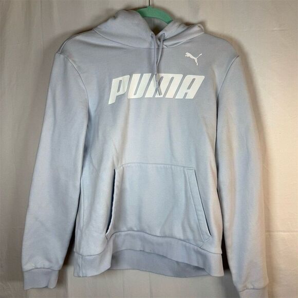 Puma Tops - PUMA Essentials Logo Pullover Hoodie Women’s M Light Blue Fleece Lined